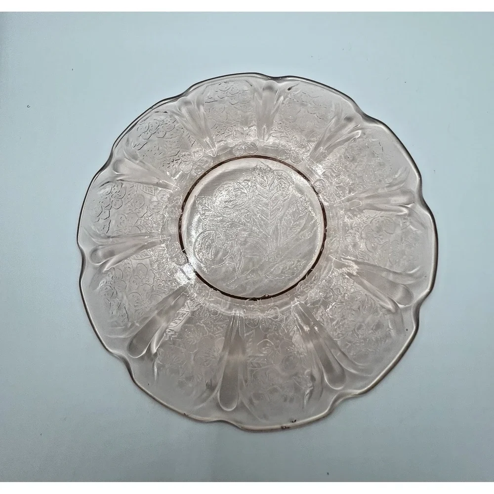 Vintage Jeanette Cherry Blossom Pink Depression Glass Creamer with 2 Saucers